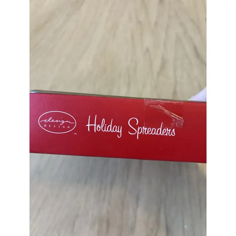 4 Christmas cheese spreaders Stainless Steel Knives porcelain holiday sweets